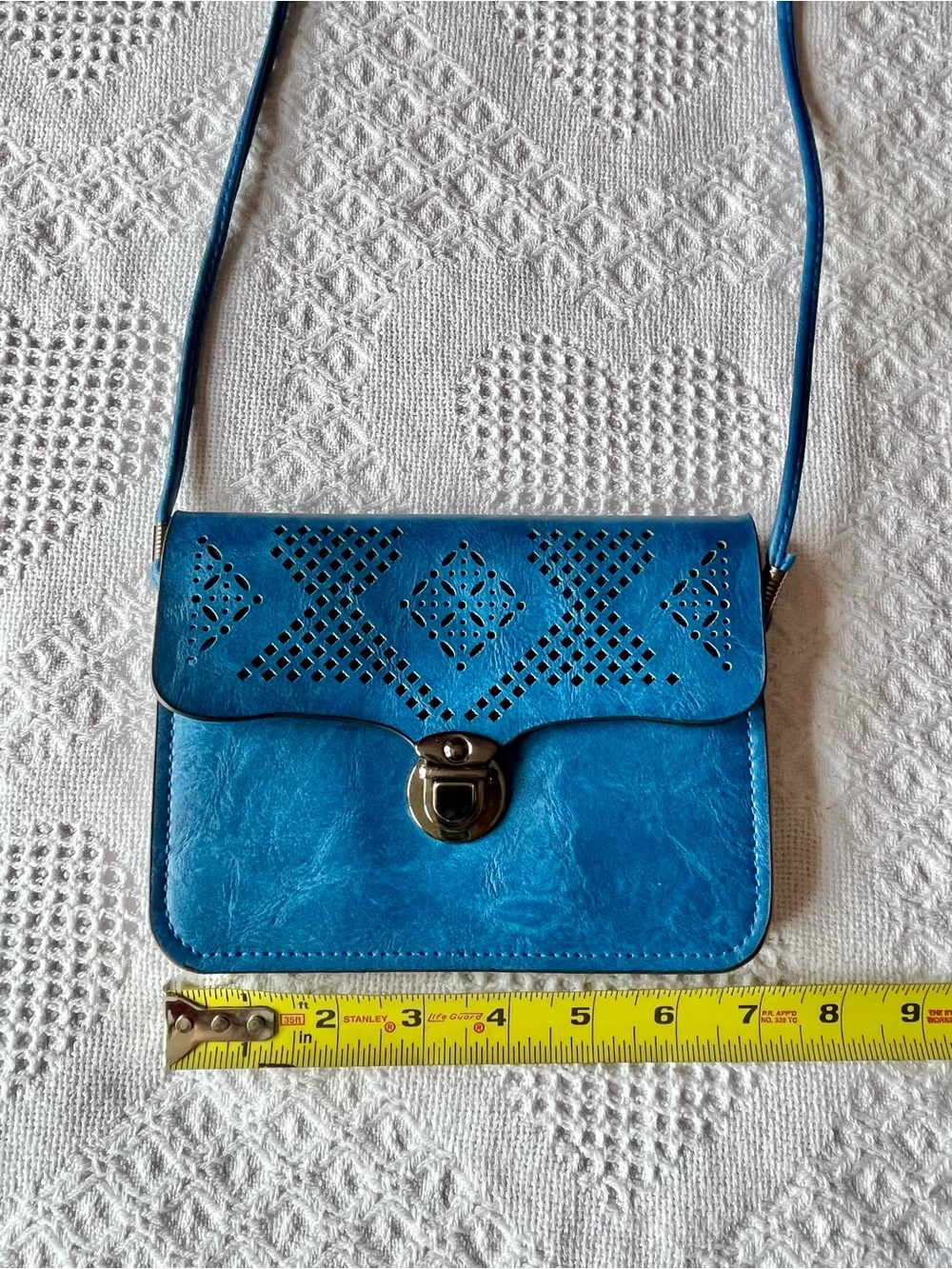 Blue Laser-Cut Crossbody Essentials Bag in Beautiful Blue, Sleek Everyday Style